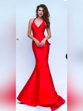 Sherri Hill Red One-Shoulder Mermaid Gown